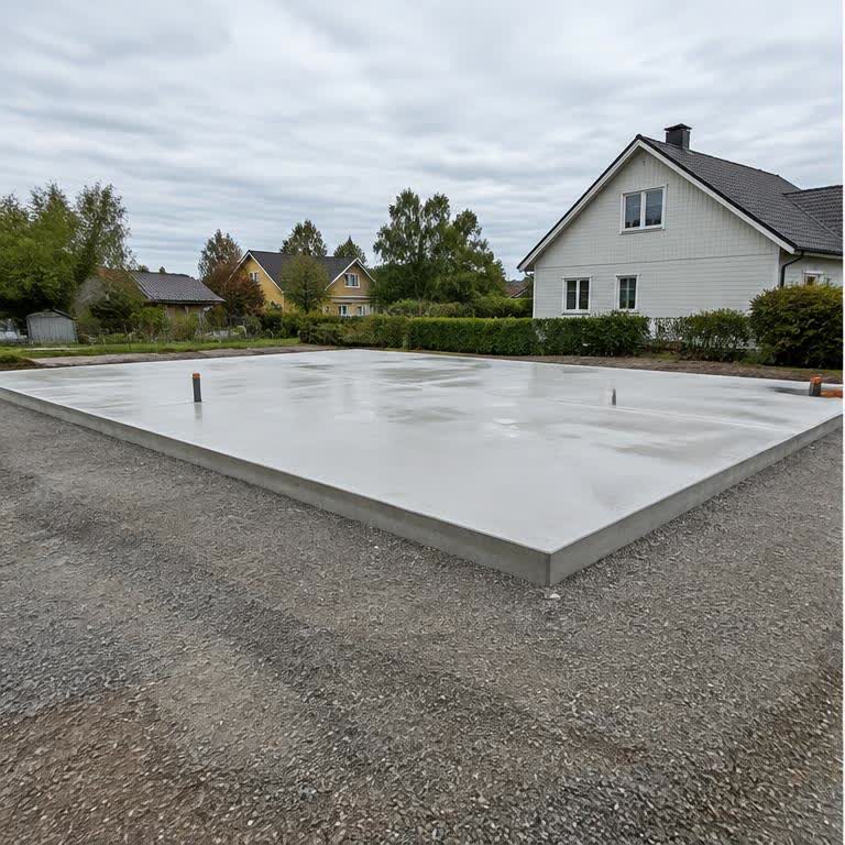 Färdig betongplatta efter grundarbete