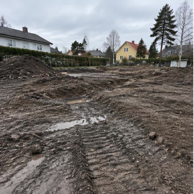 Lerig tomt före grundarbete